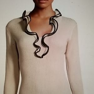 Classy ruffle collar ribbed knit dress